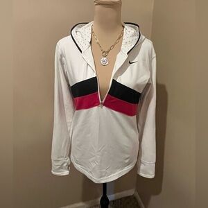 Nike 1/2 Zip White Hoodie with Black and Magenta Accents, size Medium